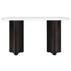 Console de table d'entrée ovale en faux marbre, table d'appoint étroite pour canapé avec base triangulaire