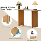 Console de table d'entrée ovale en faux marbre, table d'appoint étroite pour canapé avec base triangulaire