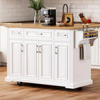 Îlot de cuisine roulant rustique blanc 54" avec abattant