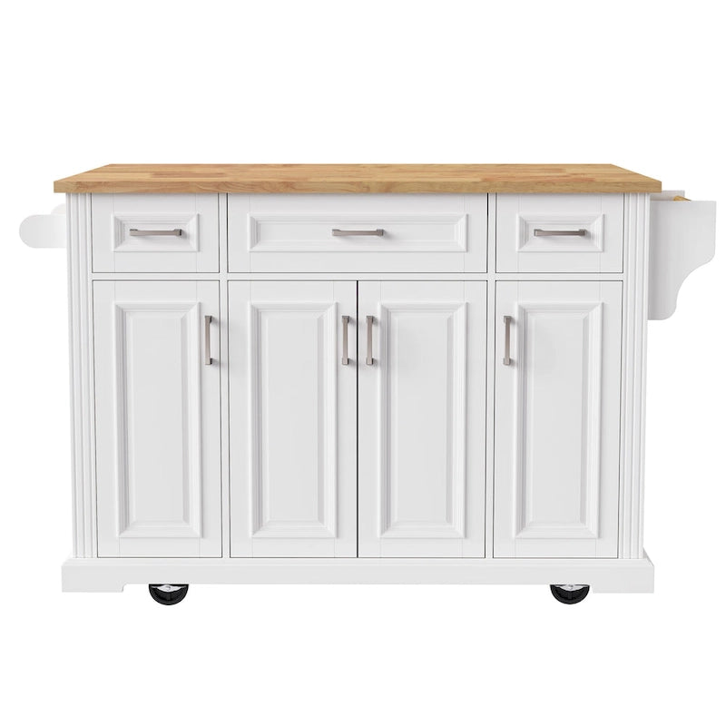 Îlot de cuisine roulant rustique blanc 54" avec abattant