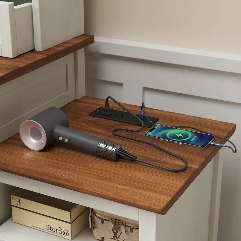 46.5 Coiffeuse de ferme avec miroir lumineux LED réglable et station de recharge pour chambre à coucher
