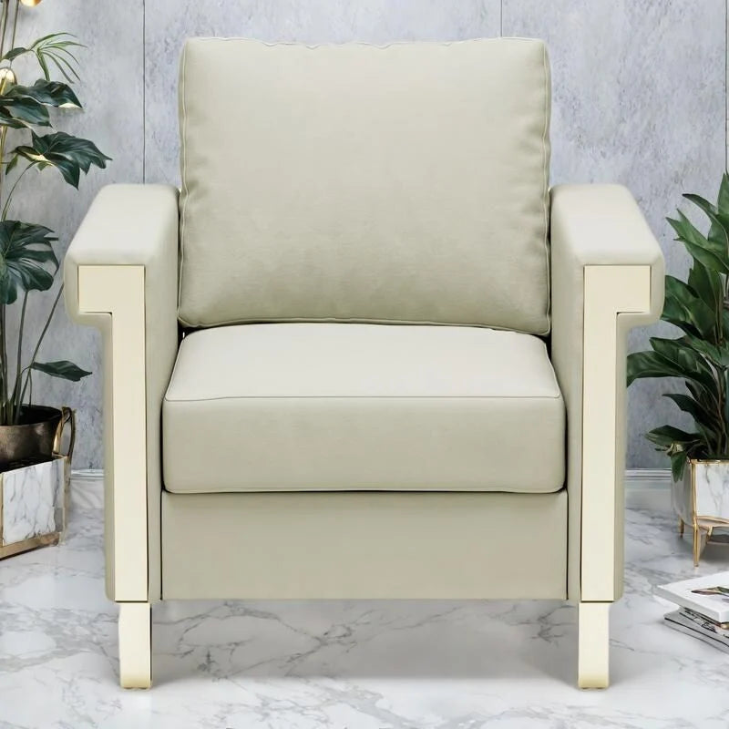 Fauteuil d'appoint en velours avec coussins amovibles et pieds en métal