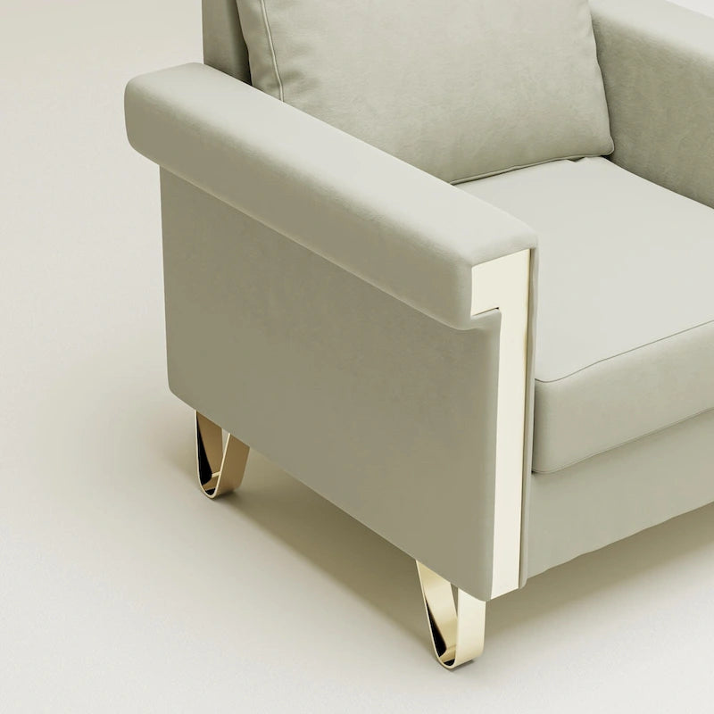 Fauteuil d'appoint en velours avec coussins amovibles et pieds en métal