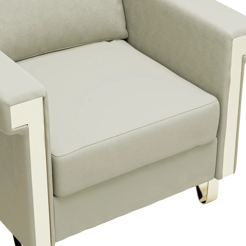 Fauteuil d'appoint en velours avec coussins amovibles et pieds en métal