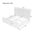 Lit plateforme à oreilles en velours côtelé taupe / crème, tête de lit à rayures verticales, pour 2 – Grand lit / Très grand lit