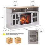 Meuble TV Jasmine White 2 portes avec cheminée électrique, jusqu'à 70 po
