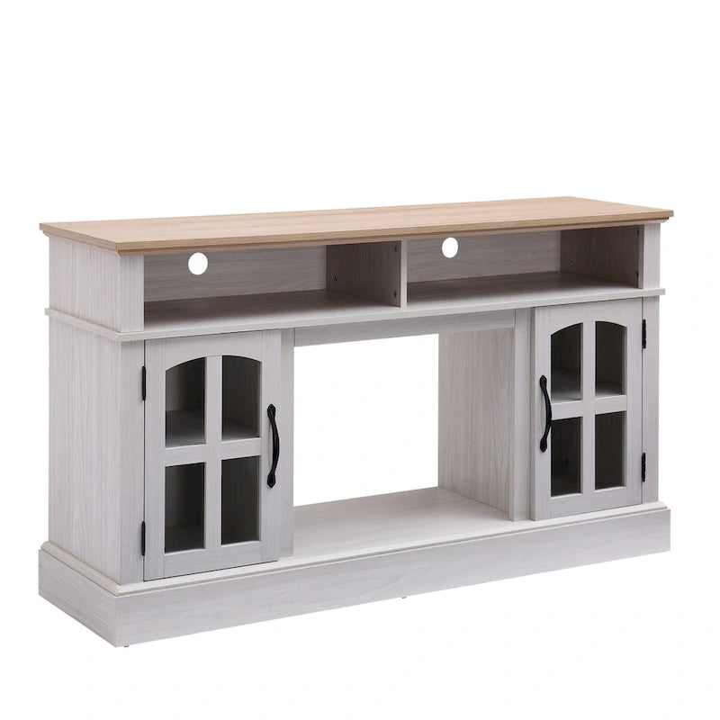 Meuble TV Jasmine White 2 portes avec cheminée électrique, jusqu'à 70 po