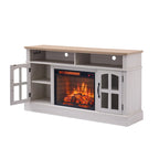 Meuble TV Jasmine White 2 portes avec cheminée électrique, jusqu'à 70 po