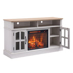Meuble TV Jasmine White 2 portes avec cheminée électrique, jusqu'à 70 po