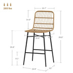 HOMCOM Tabourets de bar en rotin, lot de 2, tabourets de bar en osier de 66 cm avec dossier, chaises de bar modernes pour îlot de cuisine, noir