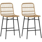 HOMCOM Rattan Counter Height Bar Stools Set of 2, 26 Wicker Barstools with Back, Modern Bar Chairs for Kitchen Island, Black