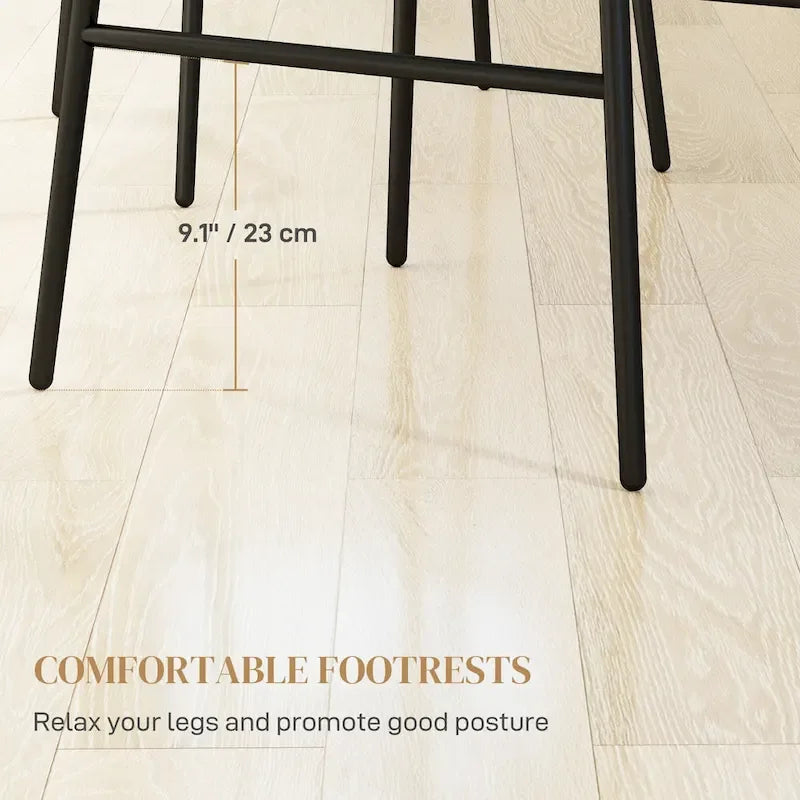 HOMCOM Tabourets de bar en rotin, lot de 2, tabourets de bar en osier de 66 cm avec dossier, chaises de bar modernes pour îlot de cuisine, noir
