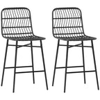 HOMCOM Tabourets de bar en rotin, lot de 2, tabourets de bar en osier de 66 cm avec dossier, chaises de bar modernes pour îlot de cuisine, noir