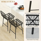 HOMCOM Tabourets de bar en rotin, lot de 2, tabourets de bar en osier de 66 cm avec dossier, chaises de bar modernes pour îlot de cuisine, noir