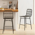 HOMCOM Tabourets de bar en rotin, lot de 2, tabourets de bar en osier de 66 cm avec dossier, chaises de bar modernes pour îlot de cuisine, noir