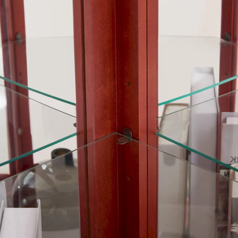 Vitrine d'angle lumineuse avec portes et étagères en verre trempé – Élégante vitrine cerisier avec ampoule