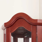 Vitrine d'angle lumineuse avec portes et étagères en verre trempé – Élégante vitrine cerisier avec ampoule