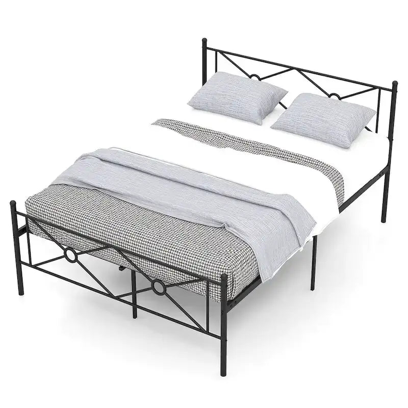 Gymax Cadre de lit plateforme double/grand format en métal avec matelas de tête de lit