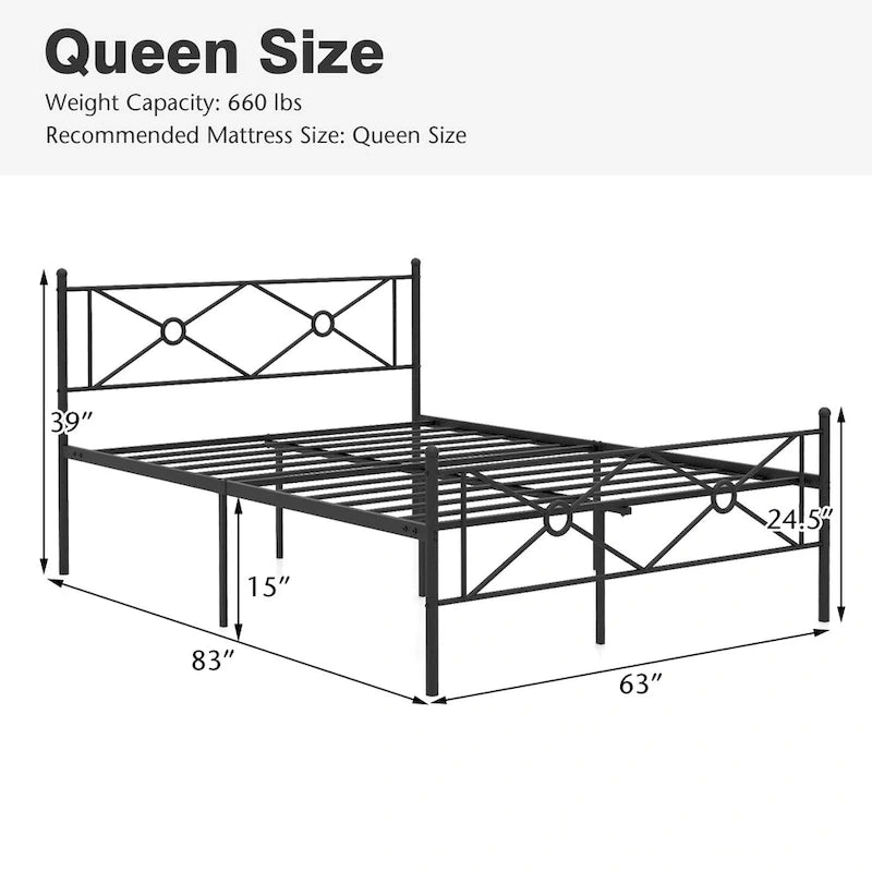 Gymax Cadre de lit plateforme double/grand format en métal avec matelas de tête de lit