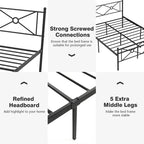 Gymax Cadre de lit plateforme double/grand format en métal avec matelas de tête de lit