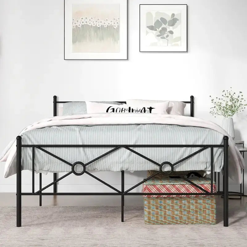 Gymax Cadre de lit plateforme double/grand format en métal avec matelas de tête de lit