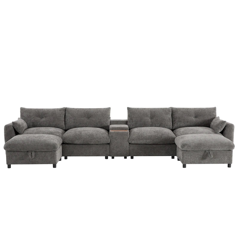 Canapé d'angle modulable en U 6 places en chenille grise
