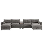 Canapé d'angle modulable en U 6 places en chenille grise