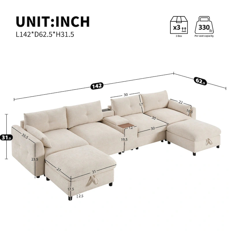 Canapé d'angle modulable en U 6 places en chenille grise