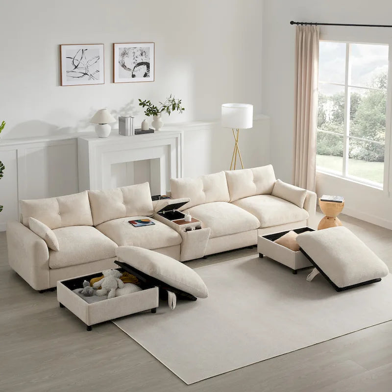 Canapé d'angle modulable en U 6 places en chenille grise