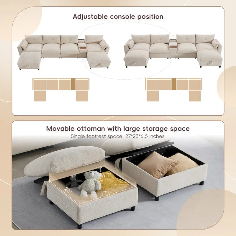 Canapé d'angle modulable en U 6 places en chenille grise