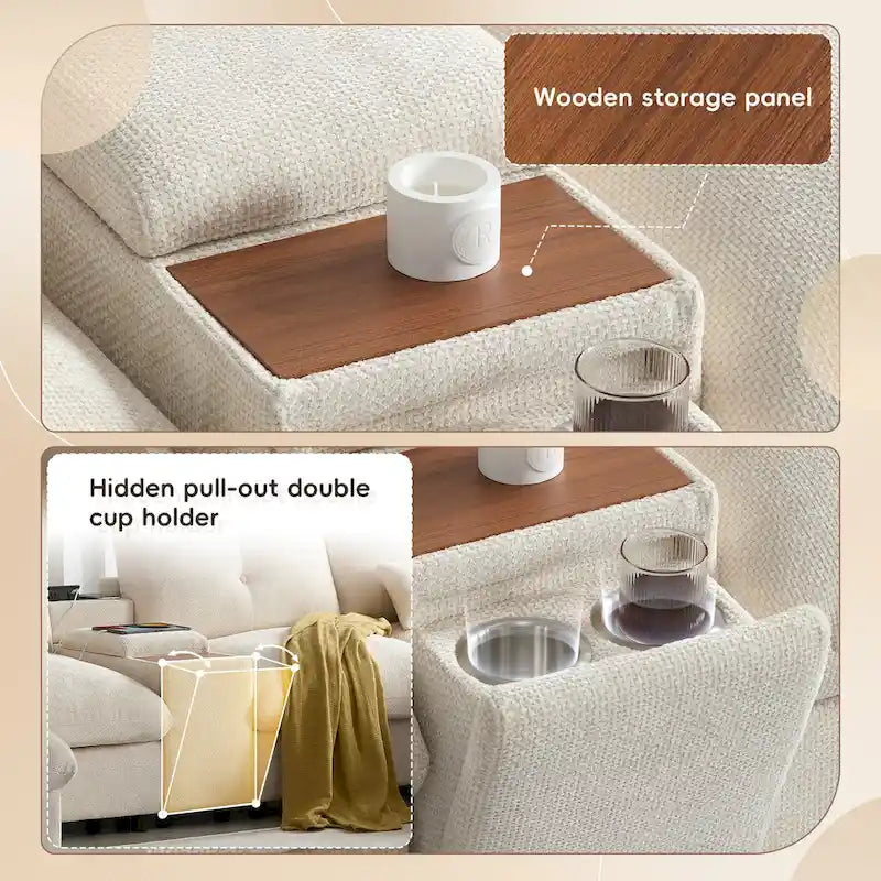 Canapé d'angle modulable en U 6 places en chenille grise