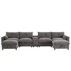 Canapé d'angle modulable en U 6 places en chenille grise