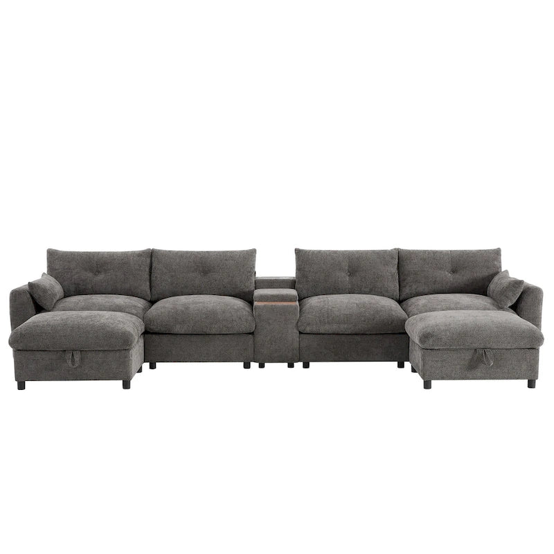 Canapé d'angle modulable en U 6 places en chenille grise