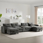 Canapé d'angle modulable en U 6 places en chenille grise