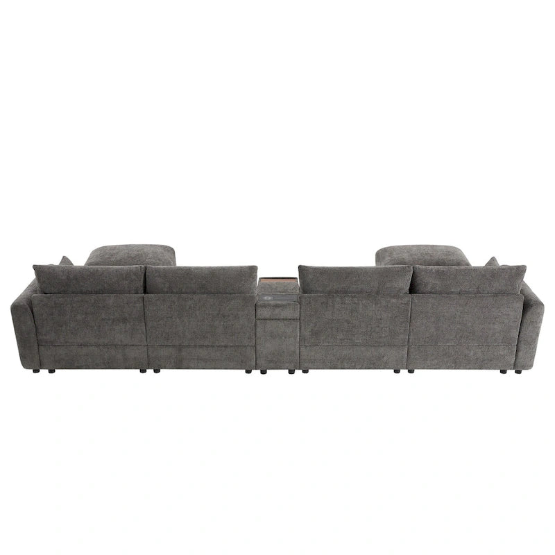 Canapé d'angle modulable en U 6 places en chenille grise