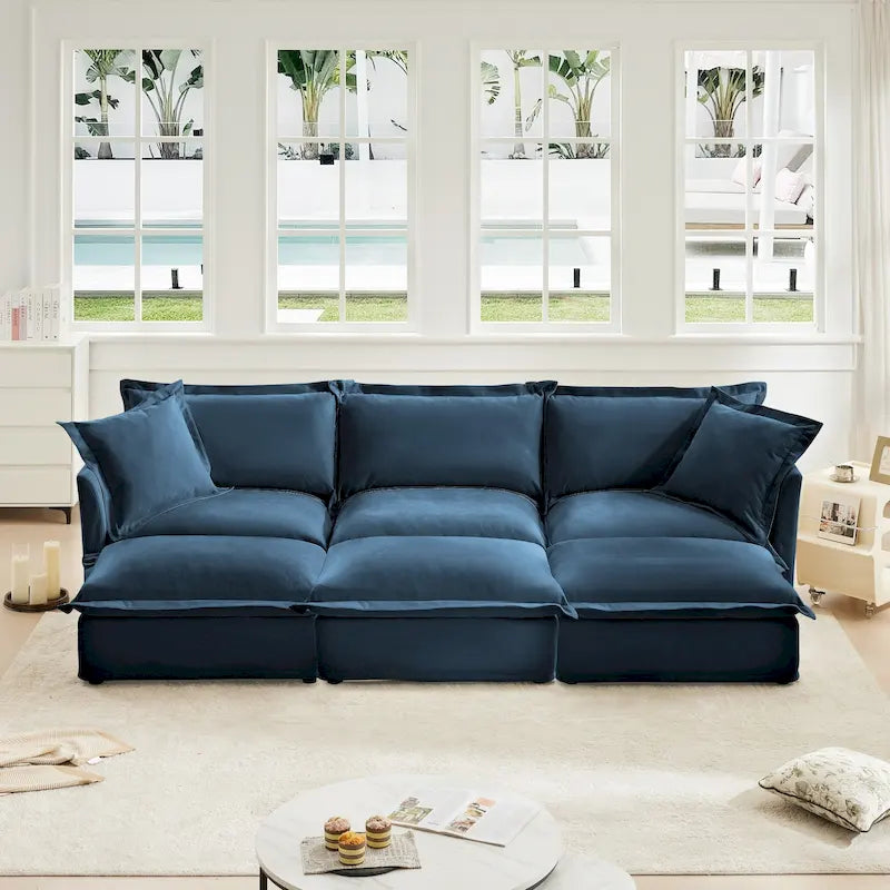 Canapé sectionnel modulaire en velours côtelé bleu / vert / noir / crème avec ottomans, 2 à 4 places