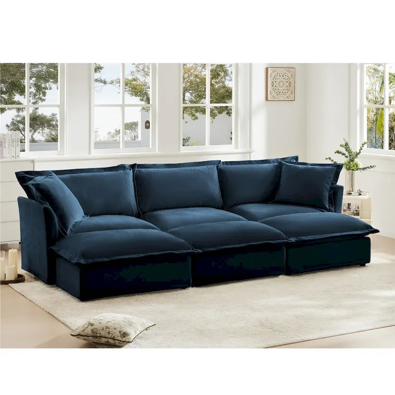 Canapé sectionnel modulaire en velours côtelé bleu / vert / noir / crème avec ottomans, 2 à 4 places