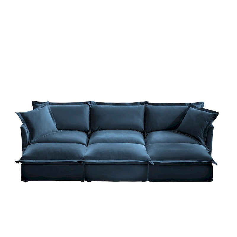 Canapé sectionnel modulaire en velours côtelé bleu / vert / noir / crème avec ottomans, 2 à 4 places