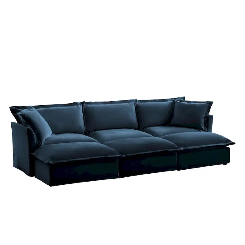 Canapé sectionnel modulaire en velours côtelé bleu / vert / noir / crème avec ottomans, 2 à 4 places