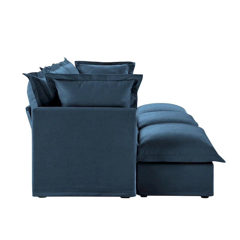 Canapé sectionnel modulaire en velours côtelé bleu / vert / noir / crème avec ottomans, 2 à 4 places