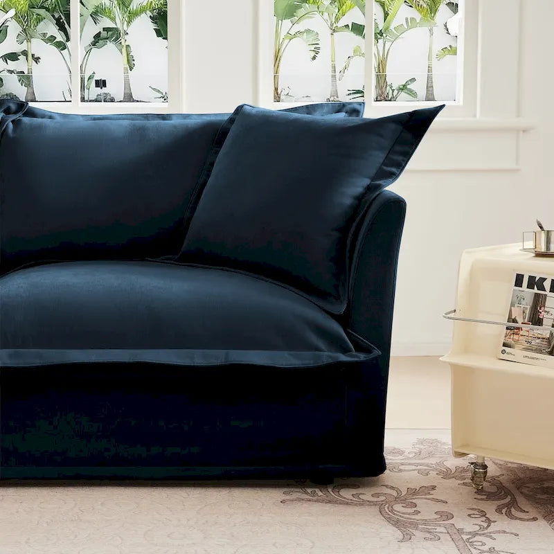 Canapé sectionnel modulaire en velours côtelé bleu / vert / noir / crème avec ottomans, 2 à 4 places