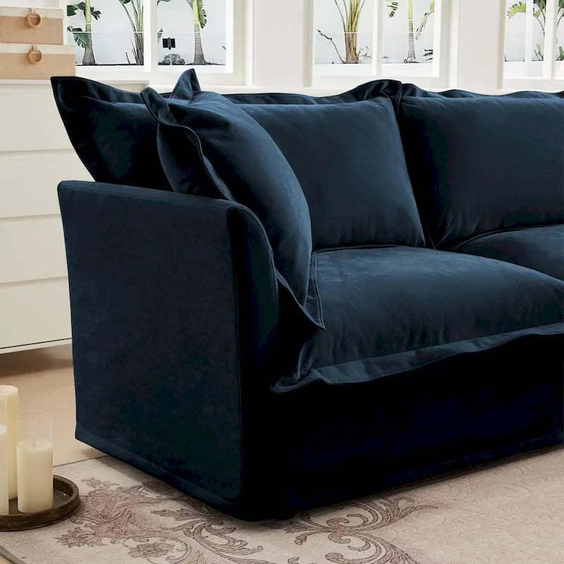 Canapé sectionnel modulaire en velours côtelé bleu / vert / noir / crème avec ottomans, 2 à 4 places