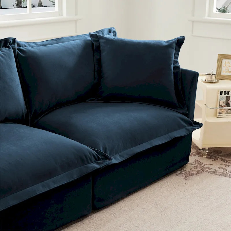 Canapé sectionnel modulaire en velours côtelé bleu / vert / noir / crème avec ottomans, 2 à 4 places