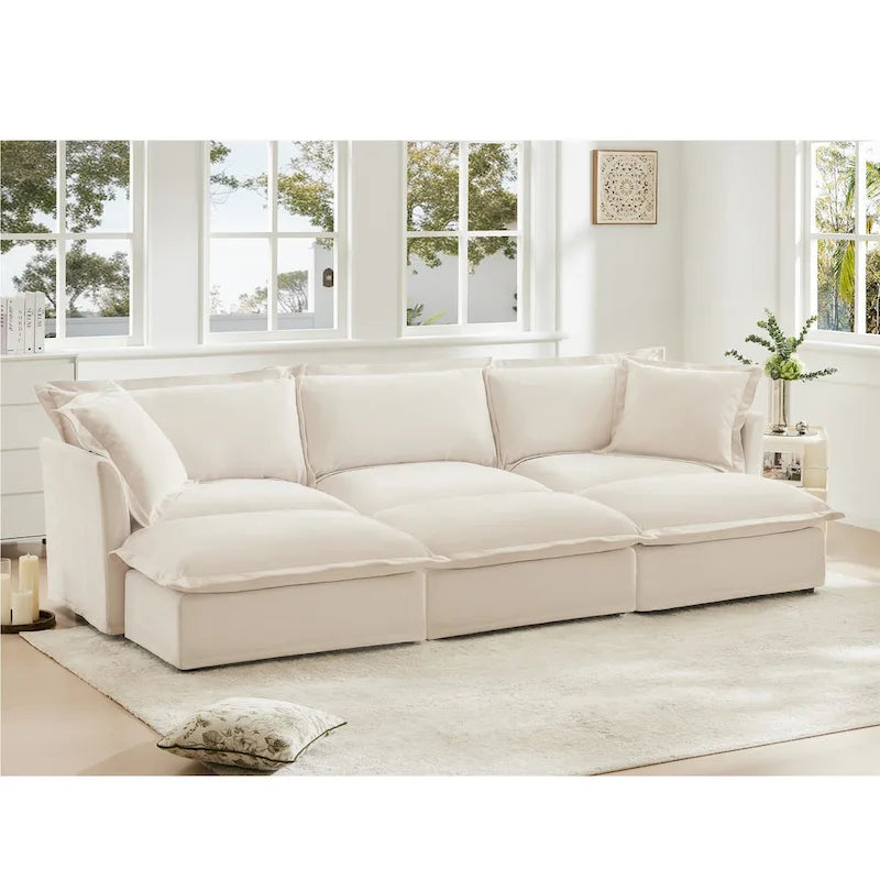 Canapé sectionnel modulaire en velours côtelé bleu / vert / noir / crème avec ottomans, 2 à 4 places