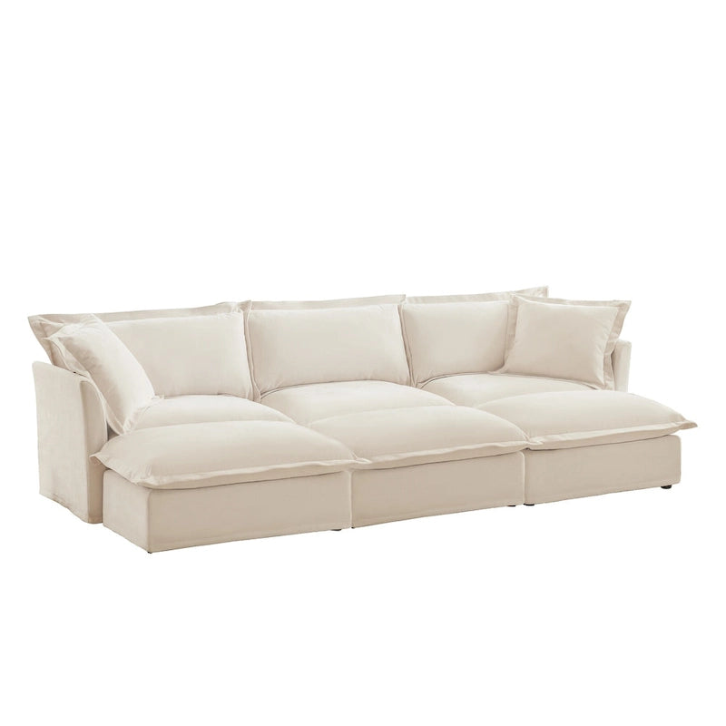Canapé sectionnel modulaire en velours côtelé bleu / vert / noir / crème avec ottomans, 2 à 4 places