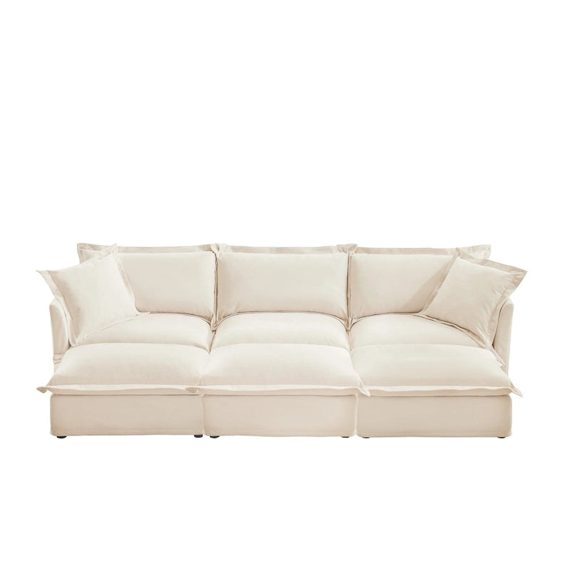 Canapé sectionnel modulaire en velours côtelé bleu / vert / noir / crème avec ottomans, 2 à 4 places