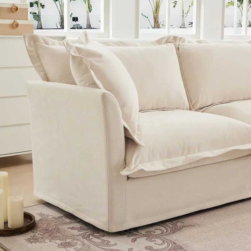 Canapé sectionnel modulaire en velours côtelé bleu / vert / noir / crème avec ottomans, 2 à 4 places