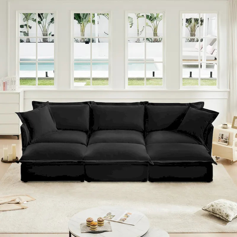 Canapé sectionnel modulaire en velours côtelé bleu / vert / noir / crème avec ottomans, 2 à 4 places