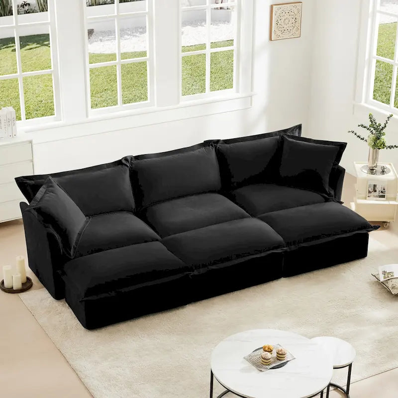 Canapé sectionnel modulaire en velours côtelé bleu / vert / noir / crème avec ottomans, 2 à 4 places