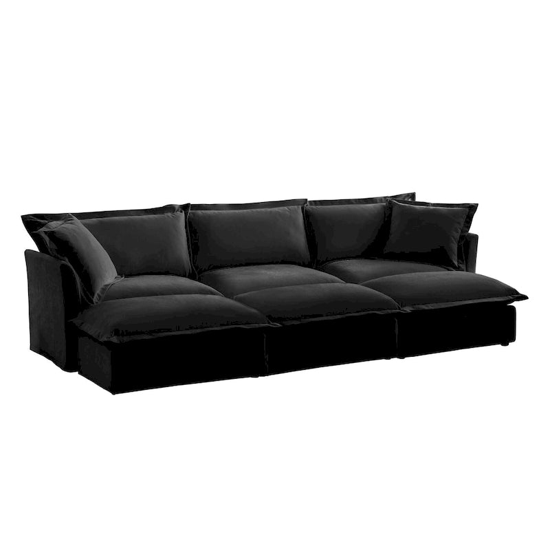Canapé sectionnel modulaire en velours côtelé bleu / vert / noir / crème avec ottomans, 2 à 4 places